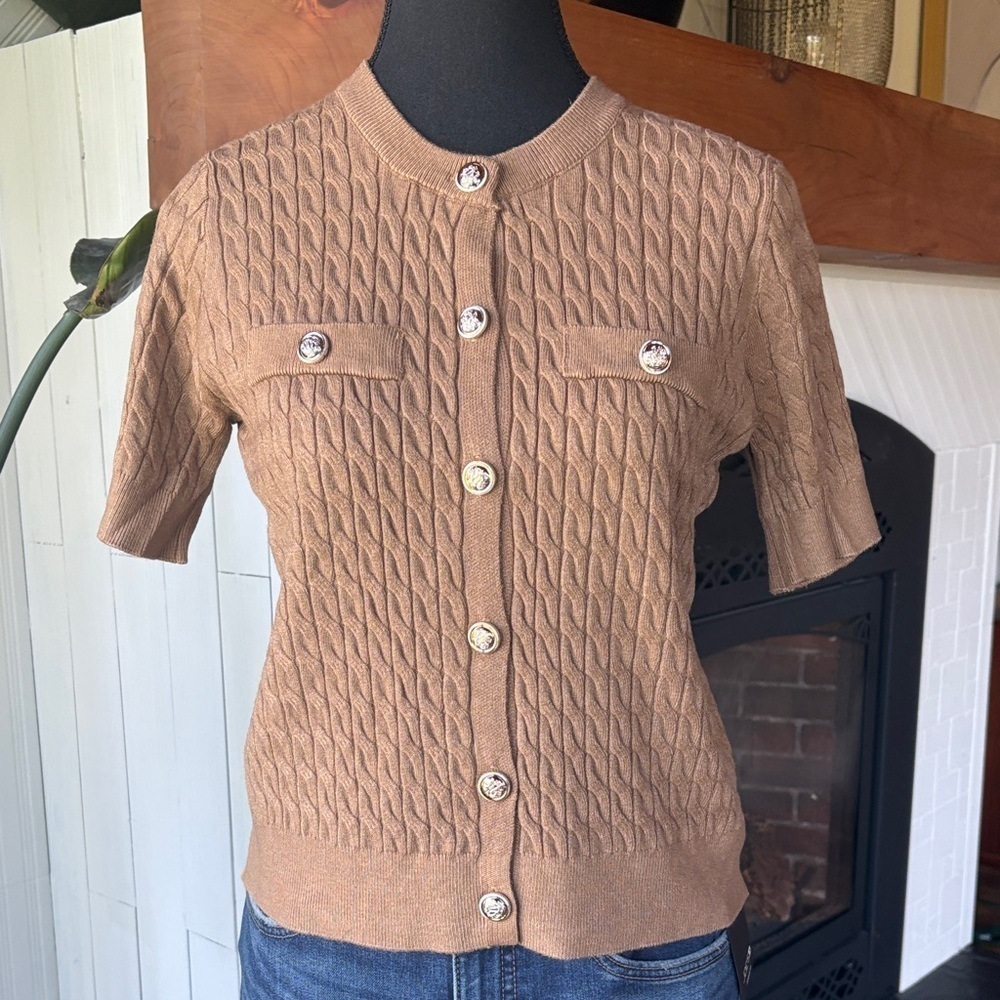PIMM Brown Textured Cardigan with Button